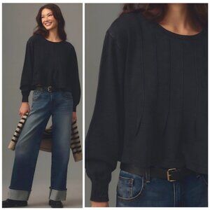 Pilcro Box Pleated Sweatshirt Black Sweatshirt Top, XL
